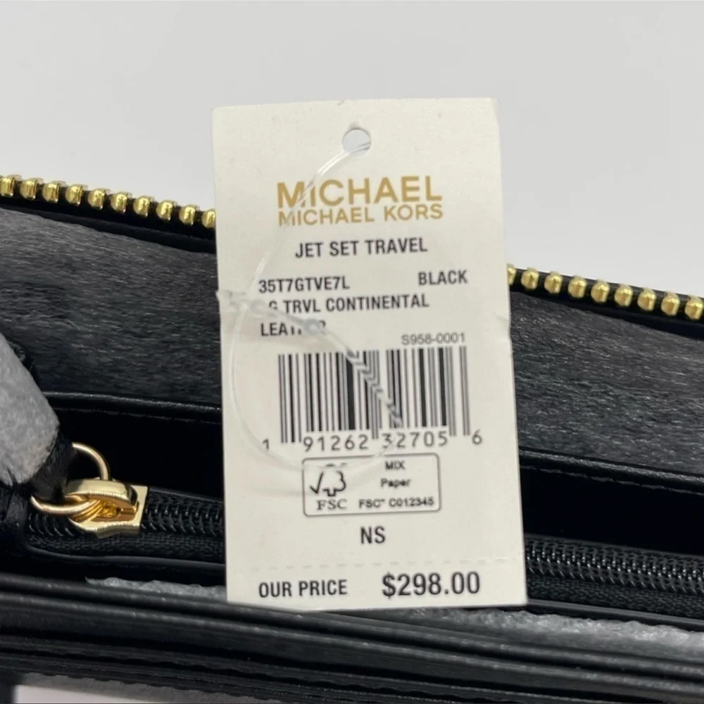 Michael Kors Large Continental Wallet Wristlet Leather Rich Black